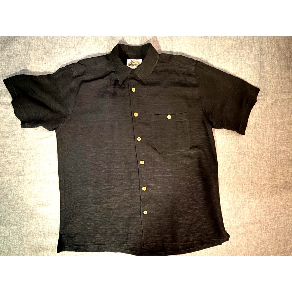 Paradise Coves black silk blend button-up shirt with short sleeve